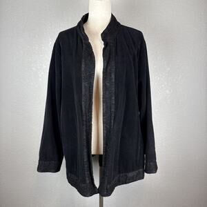 CP Shades Women Open Front Corduroy Jacket Size M Black Cotton Pockets Lagenlook